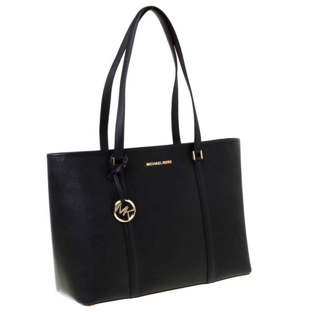 Michael Kors Large Black Sady Leather Tote Handbag Purse Over Shoulder w Divider